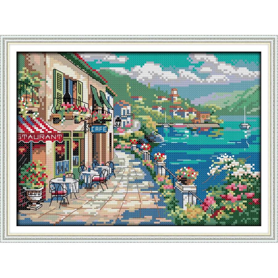 Joy Sunday 14CT Counted Cross Stitch Kits Seaside Cafe Embroidery for Girls