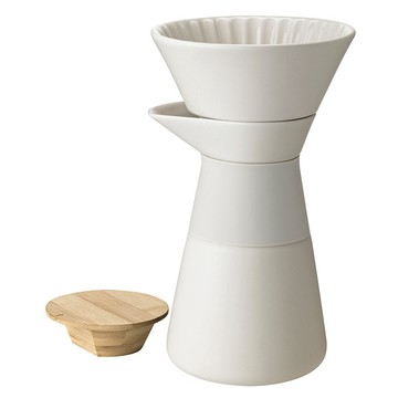 丹麥Stelton│Theo 石陶滴漏式咖啡壺附竹蓋(白) 0.6L