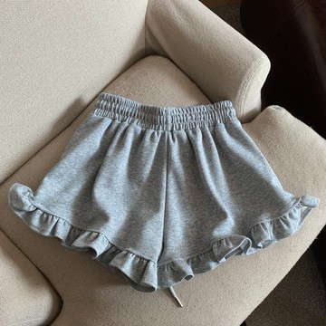 【PING'S🌞】胖mm大碼抽繩運動短褲 女 夏季 設計感 木耳邊 百搭 高腰 顯瘦 休閒 闊腿褲  花邊運動褲
