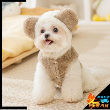 【台灣出貨】 狗狗衣服 貓咪衣服 中小型犬連帽外套 寵物小熊兩腳絨衣 寵物馬甲 加厚保暖 冬天 約克夏博美 寵物衣服