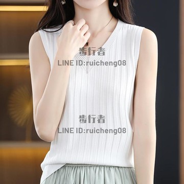 v領冰絲針織吊帶背心女夏配西裝內搭打底上衣性感修身鏤空無袖t恤【步行者戶外生活館】