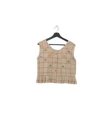 Back to Green-再製刺繡背心 格紋 花朵dv-52//vintage shirt