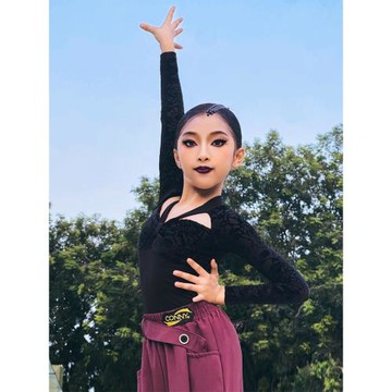 長袖拉丁舞練功服設計感高端國標舞摩登舞上衣女時髦2025秋冬新款