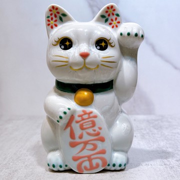 【億両吉祥】日本清水燒招財貓 | 花結晶 白 億万両 左