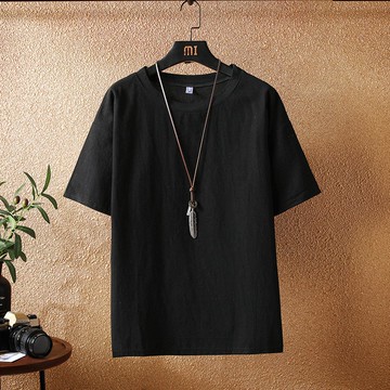 日系棉麻短袖T恤 / 男女可穿 / 棉麻上衣 / 亞麻上衣 / M到5XL / 大尺碼【QTJBYT038】
