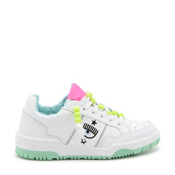Chiara Ferragni - White And Green Leather Cf-3 Sneakers