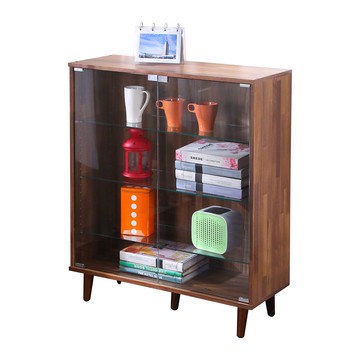 BuyJM 低甲醛寬80cm四層強化玻璃實木腳展示櫃集成木色