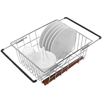 水槽瀝水籃 洗碗池水槽瀝水架洗菜盆瀝水籃304不銹鋼廚房洗菜籃漏水池濾伸縮【MJ9329】