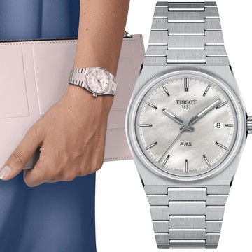 TISSOT 天梭 PRX系列珍珠貝石英女錶-35mm(T1372101111100)