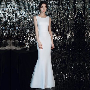 白色小晚禮服裙女2024新款宴會氣質名媛性感魚尾輕奢高級質感年會