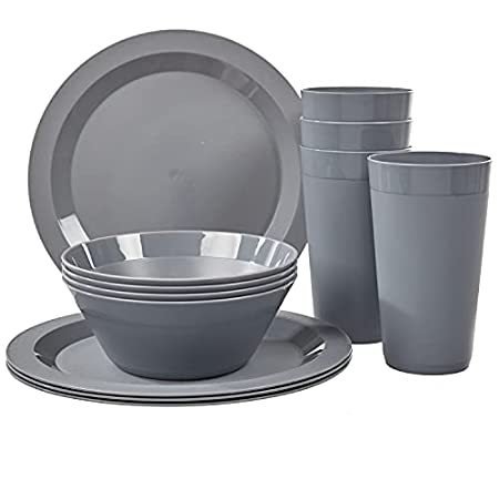 US Acrylic Newport Plastic Plate, Bowl and Tumbler Dinnerware 12-piece se