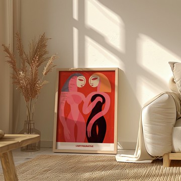 並肩而立 Standing in Scarlet / 當代抽象人物海報 掛畫