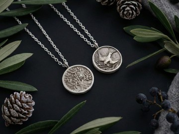 橄欖與燕子誕生石雙面硬幣項鍊 SV925