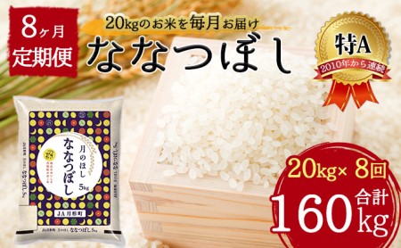 北海道 定期便 8ヵ月連続8回 令和5年産 ななつぼし 5kg×4袋 特A 精米 米 白米 ご飯 お米 ごはん 国産 ブランド米 おにぎり ふっくら 常温 お取り寄せ 産地直送 送料無料