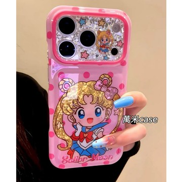 可愛 粉色 鎏金 Q版美少女戰士 閨蜜 防摔 適用iPhone18 17 16 15 Pro Max手機殼 全包光面硬殼