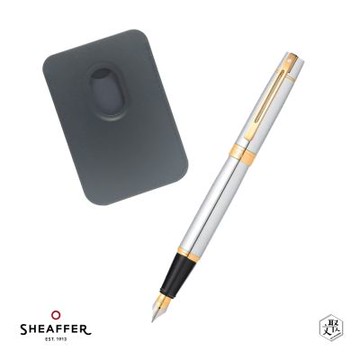 【SHEAFFER】300系列銀桿金夾鋼筆-F尖+手機磁性卡夾禮盒 免費刻字(原廠正貨)