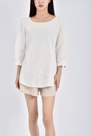 加購優惠(S) organic圓領白色長袖上衣