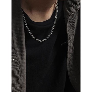 925純銀太角鏈切兩邊款潮男女復古泰銀情侶項鏈鎖骨鏈手工毛衣鏈