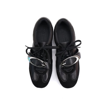 Asthershop原創 金屬裝飾德訓鞋 圓頭平底真皮單鞋舒適皮鞋女