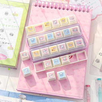 甜夢日志系列自帶印油六聯diy印章套裝韓系插畫萌寵表情按鈕蓋章