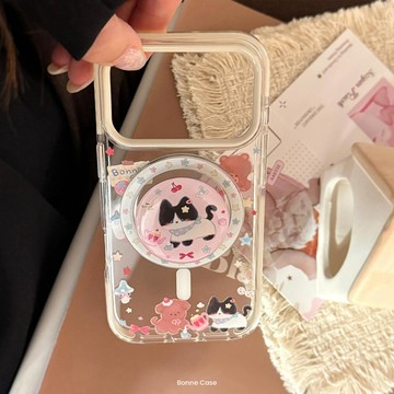 彩色卡通適用iPhone18手機殼15貓咪磁吸支架11高顏值16蘋果17pm軟