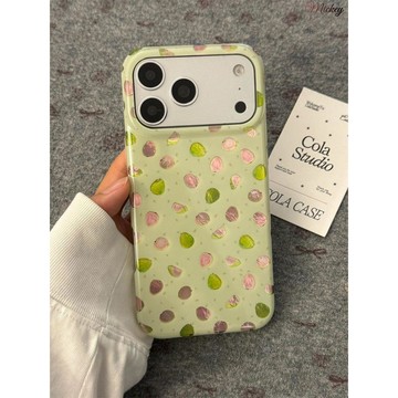 iphone手機殼.波點淺綠粉芭樂適用蘋果17promax手機殼女16/15日韓14/13全包12XS