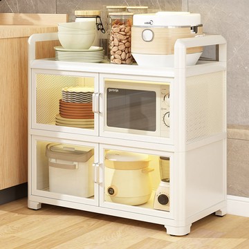 快速出貨 可開發票 廚房置物架多層帶門櫥柜落地密封防塵剩菜收納儲物柜子盆碗碟鍋具