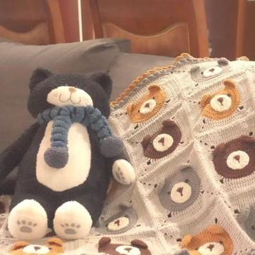 毛毯手作💖曲奇餅乾小熊毯子材料毛線精梳棉線diy手工編織蓋毯材料包鉤針 交換禮物 加厚保暖毯子手做材料包新手 手工藝