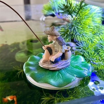 ⭐優選 桃園出貨 釣魚老頭 造景 姜太公釣魚 漂浮漁翁垂釣餵食水上漂魚缸餵魚擺件裝飾