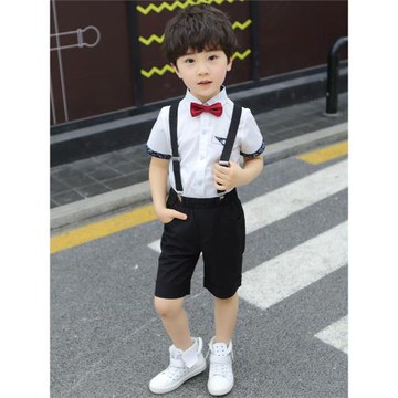 男童背帶褲襯衣套裝夏裝短袖短褲白襯衫六一兒童紳士男孩童裝2025
