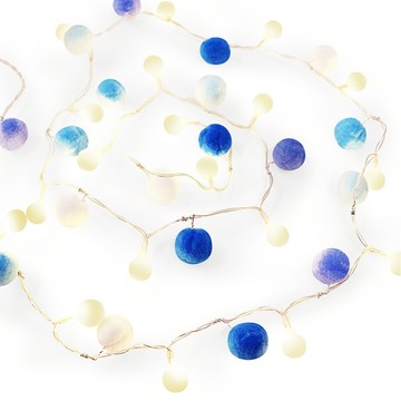 aibo 毛球圓球燈串  USB電池式  2米20燈 (暖光)  天空藍  1組