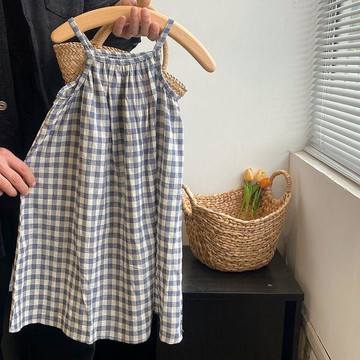 Mimo⭐女童森系格子吊帶裙夏季兒童連衣裙女寶寶裙子中小童長裙