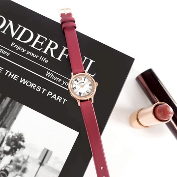 CITIZEN 星辰表 / KH4-963-14 / WICCA 太陽能 公主系列 羅馬刻度 日期 環保材質錶帶 白x玫瑰金框x紅 24mm