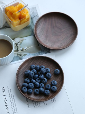 胡桃木碟日式原木創意 家用小巧杯墊 點心盤果盤果碟 圓形糕點盤