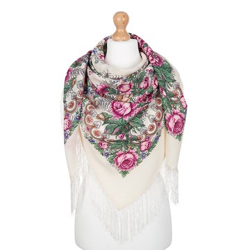 帕夫洛沃帕薩德 俄羅斯圍巾 100% 羊毛 披肩 125x125 公分 絲綢流蘇 設計款 555-1