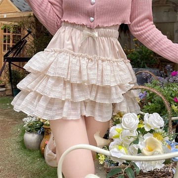 【春夏新款】3-8蓬蓬短裙 夏天韓式女裝 新款芭蕾風小個子溫柔蝴蝶結蛋糕裙兩件套 A字裙 寬鬆半身裙 蛋糕裙 百褶裙