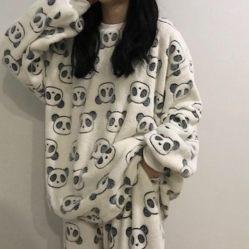 Xuan♥ins可愛熊貓珊瑚絨睡衣女秋冬季甜美韓版法蘭絨家居服保暖套裝女