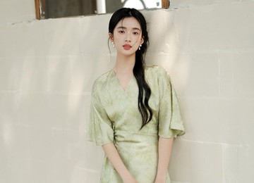 【青草綠】新中式復古中國風 寬袖提花綁帶長裙