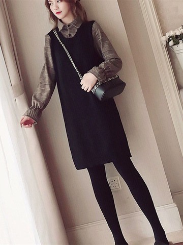 針織連衣裙女秋冬2021年新款法式復古小個子假兩件減齡顯瘦毛衣裙