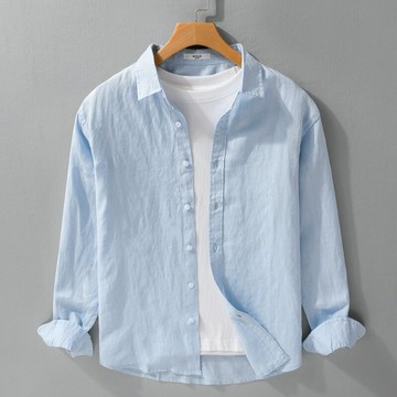 【巴黎精品】現貨+預購 男襯衫長袖上衣男日系寬鬆休閒襯衫男裝-純色亞麻透氣清新男上衣6色a1kq6