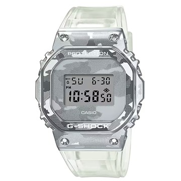 【CASIO 卡西歐】G-SHOCK 冰酷迷彩半透明電子錶_銀_GM-5600SCM-1_43.2mm