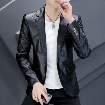 皮西裝男皮U小西服潮流帥氣春秋季韓版修身上衣服休閑單西外套潮p