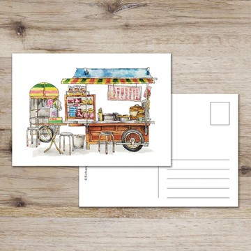 台灣夜市-杏仁茶早餐-餐車-明信片-卡片-萬用卡