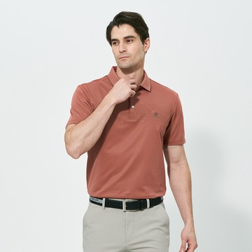 Pierre Cardin 男款 抗菌素面無痕短袖polo衫-棗紅色 (5257260-75)