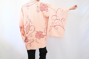 日本 KIMONO，Shibori 和服，粉紅色 haori，正宗和服