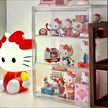 臺灣現/🎀收納 收納盒 收納箱手辦玩偶防桌上塵展示櫃高級桌面收納置物架帶蓋款透明收納櫃臥室