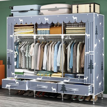 【現貨24H】簡易衣櫃 鋼管加粗超強耐重組裝衣櫃 抽屜式布衣櫃 雙人衣櫥 大號牛津布組合收納架大號