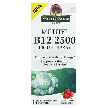 Nature's Answer, 甲基 B12 2500 液體噴霧，樹莓，1 液量盎司（30 毫升）