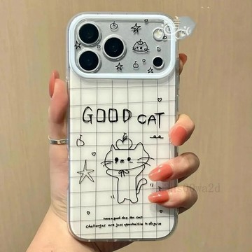 台灣出貨💖 imd格子線條貓 防摔 蘋果17promax手機殼iPhone16/15/14pro 手機殼 生日禮物🎁