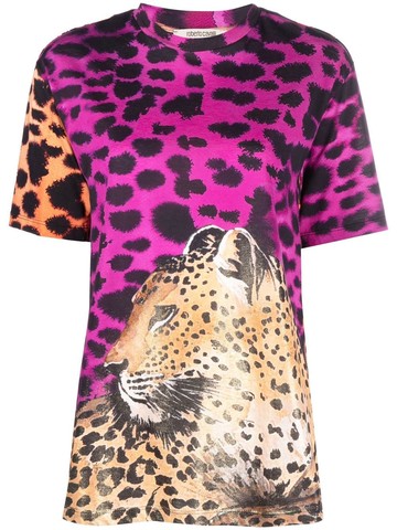 Roberto Cavalli - leopard print T-shirt - women - Cotton - L - Pink
